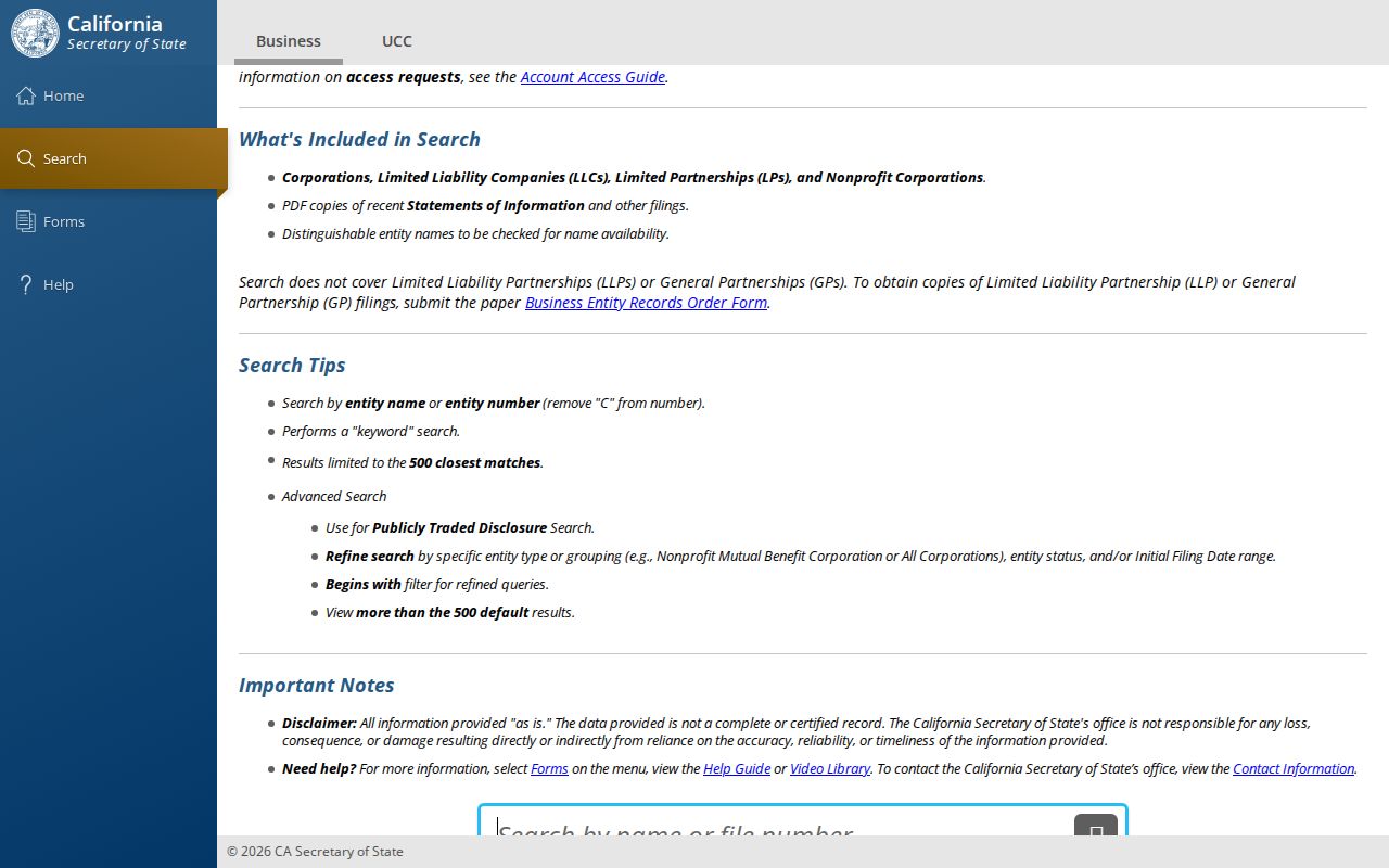 Bell Gardens people search through California SOS business records