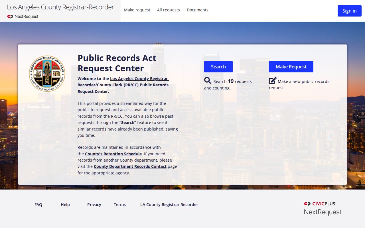 Bell Gardens public records LA County RRCC request portal