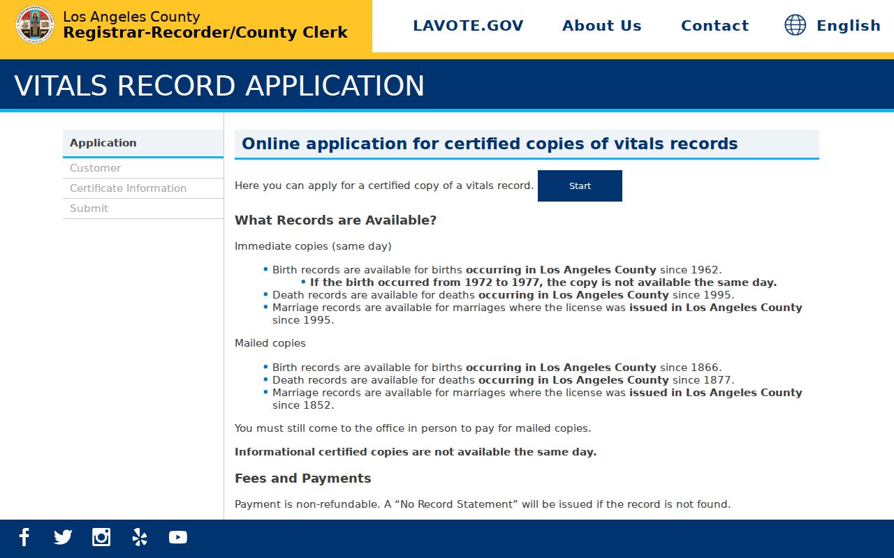 Bell Gardens public records LA County vital records application