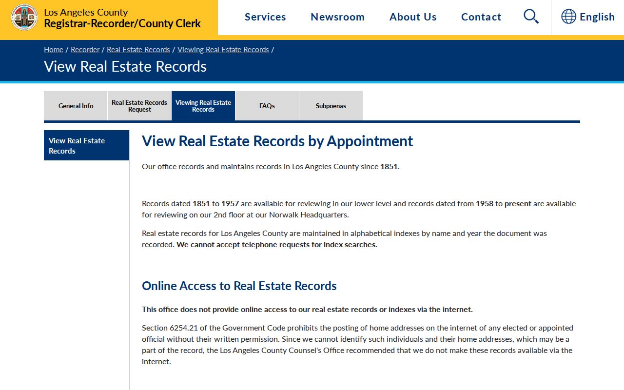 Bell Gardens public records RRCC real estate index notice